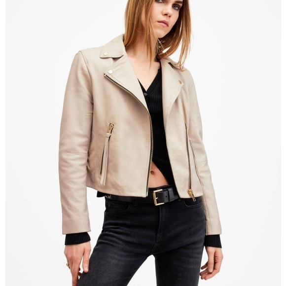 AllSaints Dalby Biker Leather Jacket- 0 - Picture 1 of 13